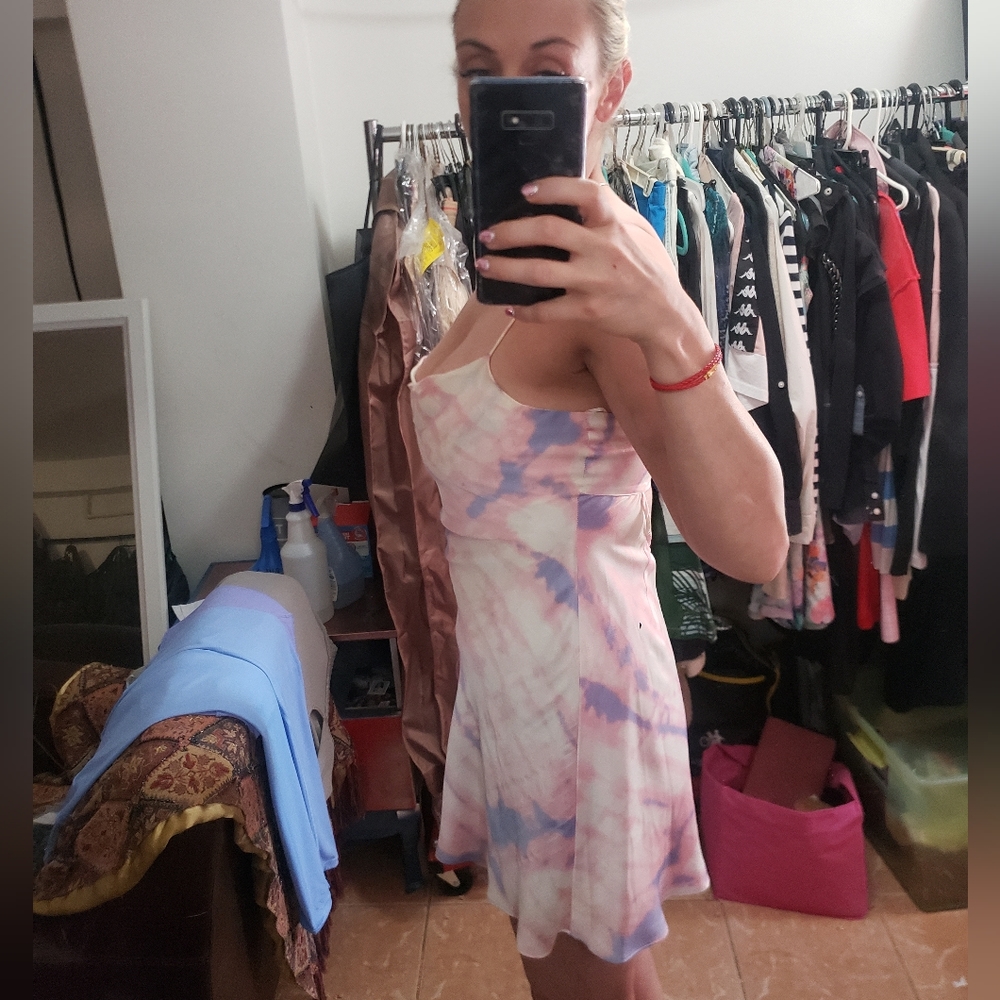 FLOWY LINED SUMMER PASTEL TIE DYE DRESS M